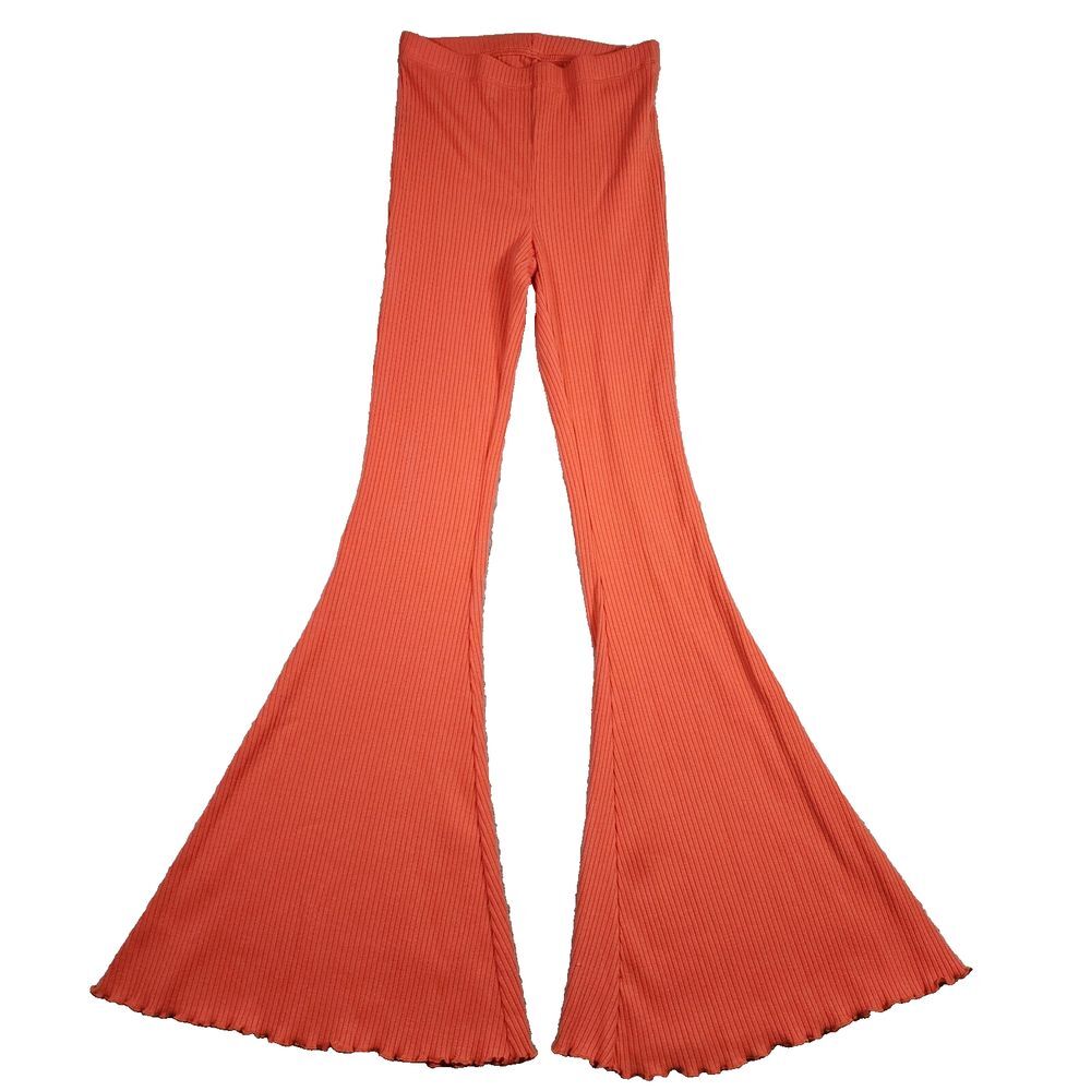 NWT Aerie Women's Ribbed Coral High‎ Rise Flared Leg Pull On Pants Sz XS